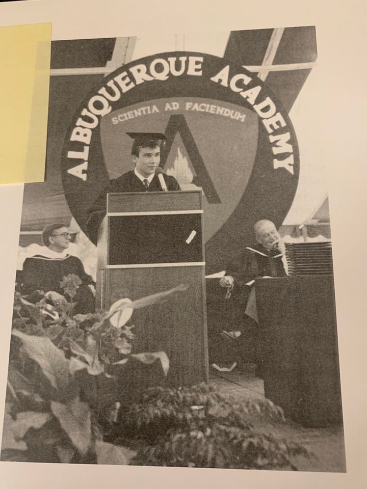 The author giving his valedictory address to the graduating class of 1986 at Albuquerque Academy in New Mexico.