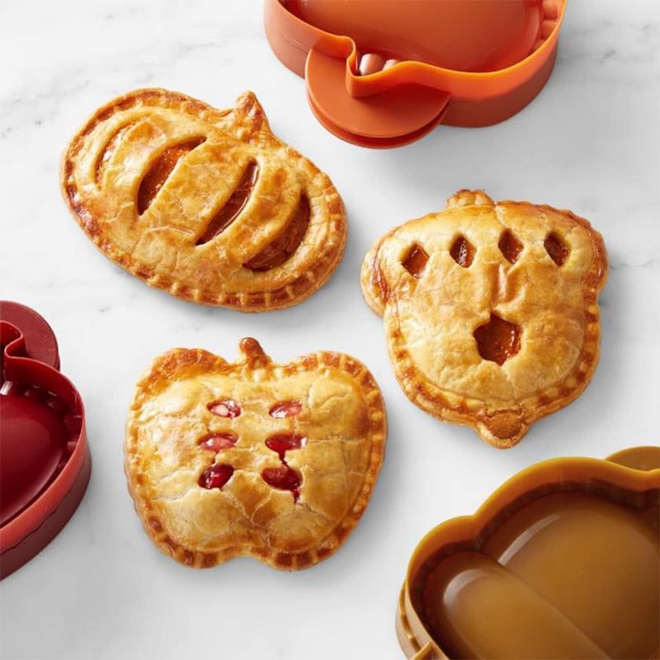 Hand pie presses shaped like an acorn, a pumpkin and an apple